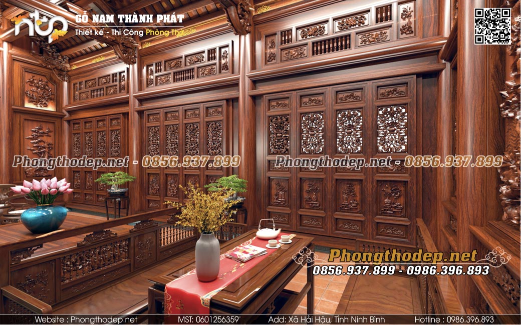 Cửa bức bàn trong nhà gỗ 3 gian tại Ninh Bình